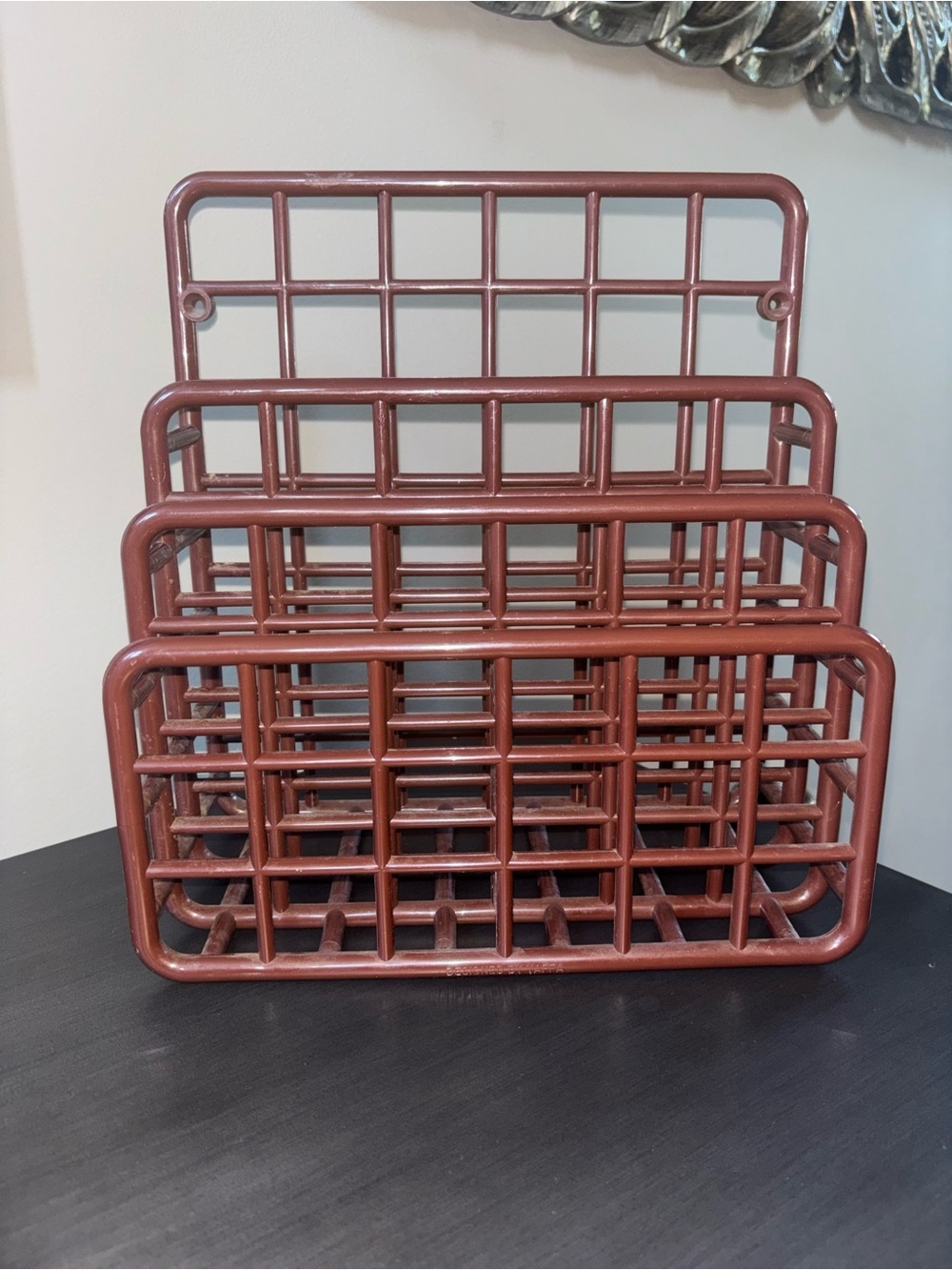 Vintage Yaffa Design Mini Catch All Desk Wall Mount Rack Organizer 1980s brown